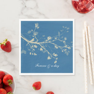 Serviette En Papier Mariage Floral Branches d'Oiseau Crème Bleue