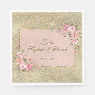 Serviette En Papier Mariage floral brillant Parties scintillant or