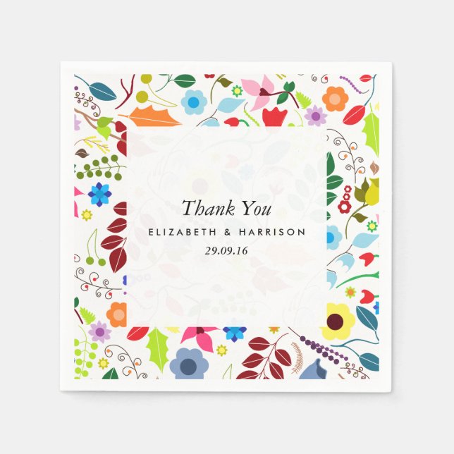 Serviette En Papier Mariage floral chic boho moderne (Devant)