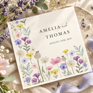 Serviette En Papier Mariage Floral Coloré Fleur de Couleur à l'Aquarel