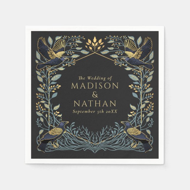 Serviette En Papier Mariage floral corbeau gothique enchanté (Devant)