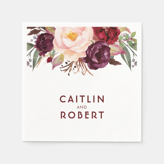 Serviette En Papier Mariage floral de Bourgogne (Devant)