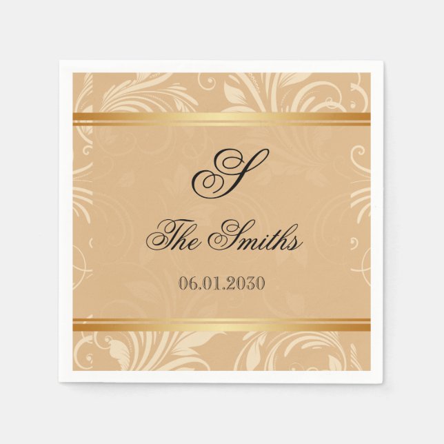 Serviette En Papier Mariage floral de bronze moderne (Devant)