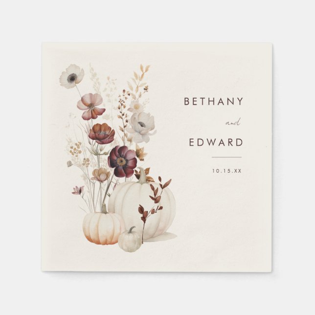 Serviette En Papier Mariage Floral de Citrouille Bohème d'Automne (Devant)