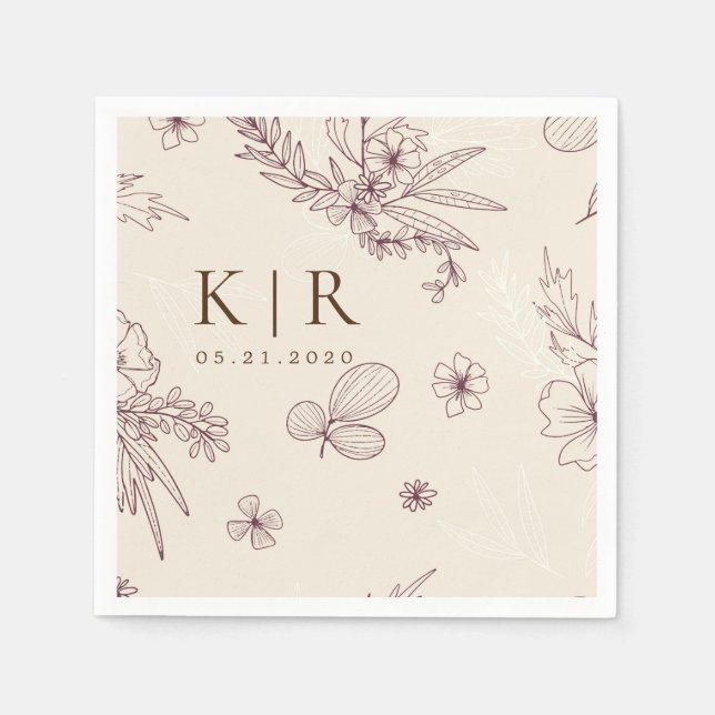 Serviette En Papier Mariage floral de crème moderne (Devant)