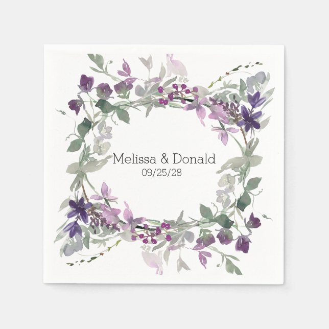 Serviette En Papier Mariage floral de Fleurs sauvages d'aquarelle (Devant)