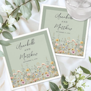 Serviette En Papier Mariage Floral de Fleurs Sauvages Vert Sauge