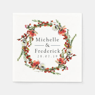 Serviette En Papier Mariage Floral de forêt aquarelle en hiver