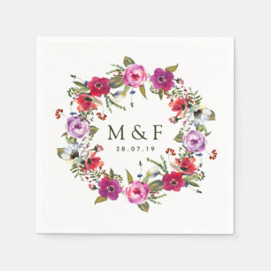 Serviette En Papier Mariage floral de la forêt d'aquarelle