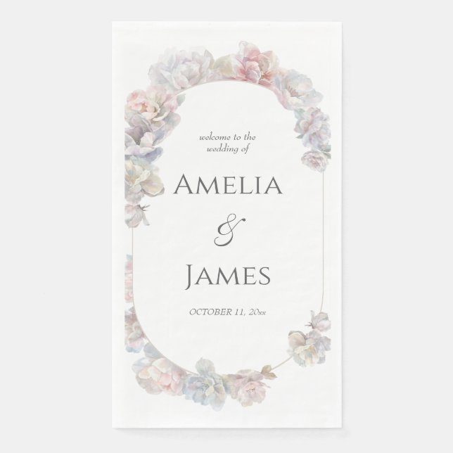 Serviette En Papier Mariage floral de pivoine rose romantique (Devant)