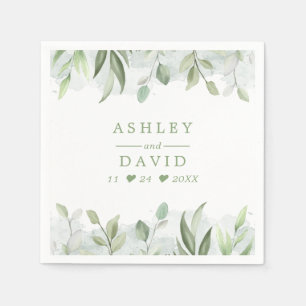 Serviette En Papier Mariage Floral de verdure aquarelle rustique