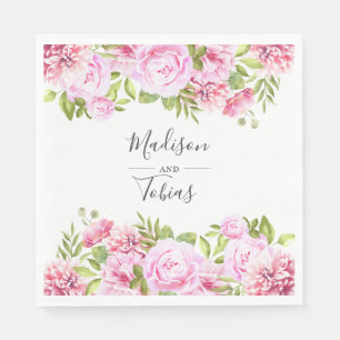 Serviette En Papier Mariage Floral de verdure de pivoine rose saumon