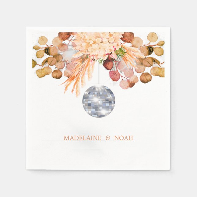 Serviette En Papier Mariage Floral Disco Ball Élégant Chic (Devant)