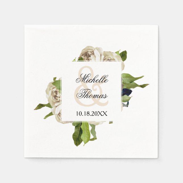 Serviette En Papier Mariage floral du bouquet Rose blanche (Devant)