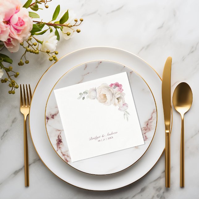 Serviette En Papier Mariage Floral Élégant (Créateur téléchargé)