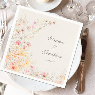 Serviette En Papier Mariage Floral Élégant Beige Aquarelle