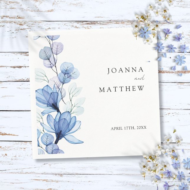 Serviette En Papier Mariage Floral Élégant Moderne Bleu Poussiéreux (Elegant Modern Dusty Blue Floral Wedding Napkins)