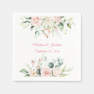 Serviette En Papier Mariage Floral Elegant Rose Chic Date Nom du scrip