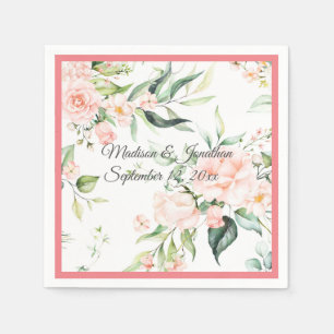 Serviette En Papier Mariage Floral Élégant Rose Chic Girl Script Nom