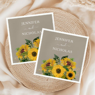 Serviette En Papier Mariage Floral Élégant Taupe