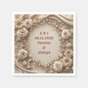 Serviette En Papier Mariage Floral en Dentelle Champagne avec des Déta