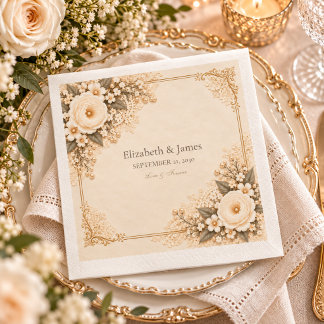 Serviette En Papier Mariage Floral en Dentelle Héritée d'Ivoire Vintag