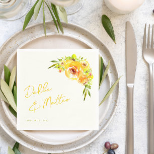 Serviette En Papier Mariage Floral Été Jaune Vert Vibrant