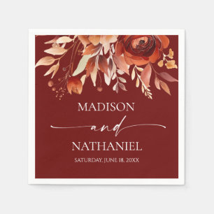 Serviette En Papier Mariage Floral Fleur Brun Bordeaux Rouillé