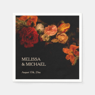 Serviette En Papier Mariage Floral Foncé d'Art Fin Vintage