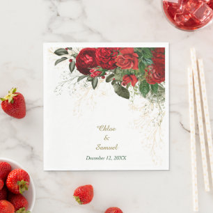 Serviette En Papier Mariage Floral frontalier des Roses rouges