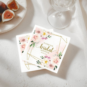 Serviette En Papier Mariage Floral Géométrique Rose