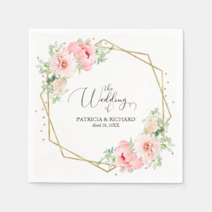Serviette En Papier Mariage floral Géométrique Rose Pink Foil