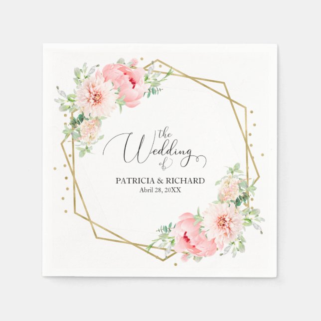 Serviette En Papier Mariage floral Géométrique Rose Pink Foil (Devant)