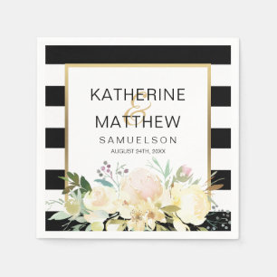 Serviette En Papier Mariage Floral Gold Black White