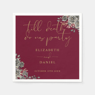 Serviette En Papier Mariage Floral Gothique Bourguignon Et Roses Dorée