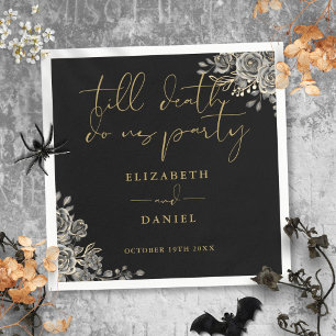 Serviette En Papier Mariage Floral Gothique Roses Noires et Dorées