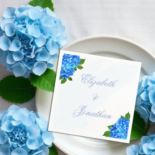 Serviette En Papier Mariage Floral Hydrangea Bleu (Créateur téléchargé)