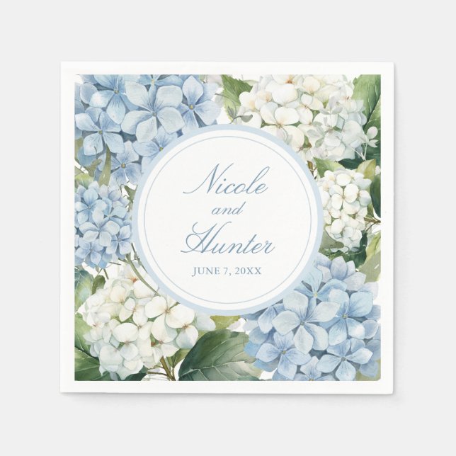 Serviette En Papier Mariage Floral Hydrangea Bleu Poussiéreux (Devant)