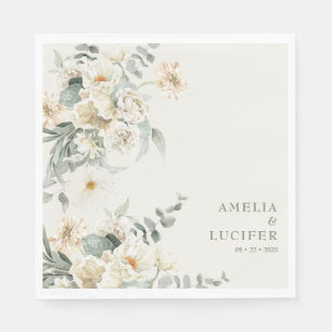 Serviette En Papier Mariage floral ivoire neutre vert sauge