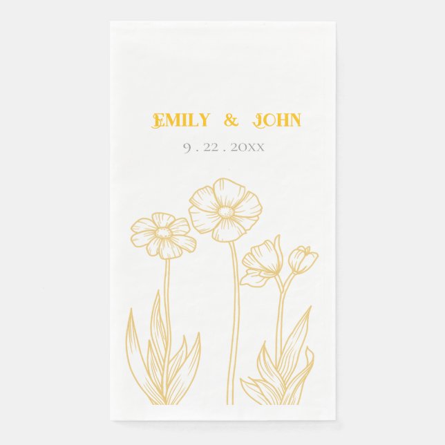 Serviette En Papier Mariage floral jaune et blanc (Devant)