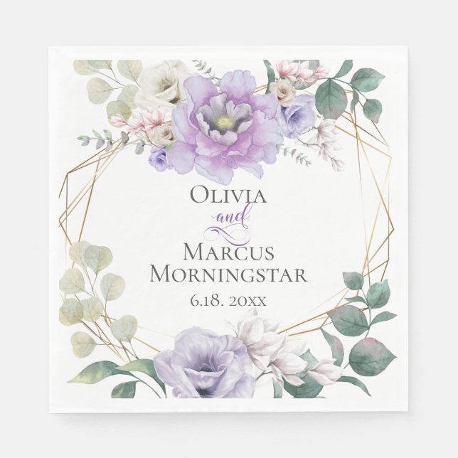 Serviette En Papier Mariage floral Lavender Peonies Botanique (Devant)