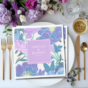 Serviette En Papier Mariage floral Lilac et Purple Pastel dessiné à la