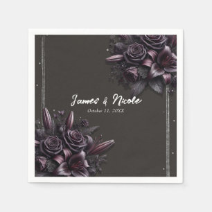 Serviette En Papier Mariage Floral Lily Rose Noir et Violet Baie