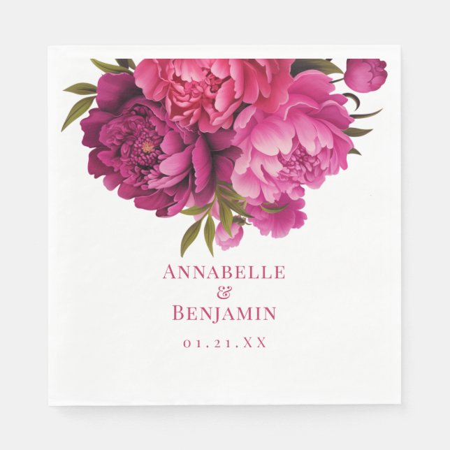 Serviette En Papier Mariage floral Magenta Peony (Devant)