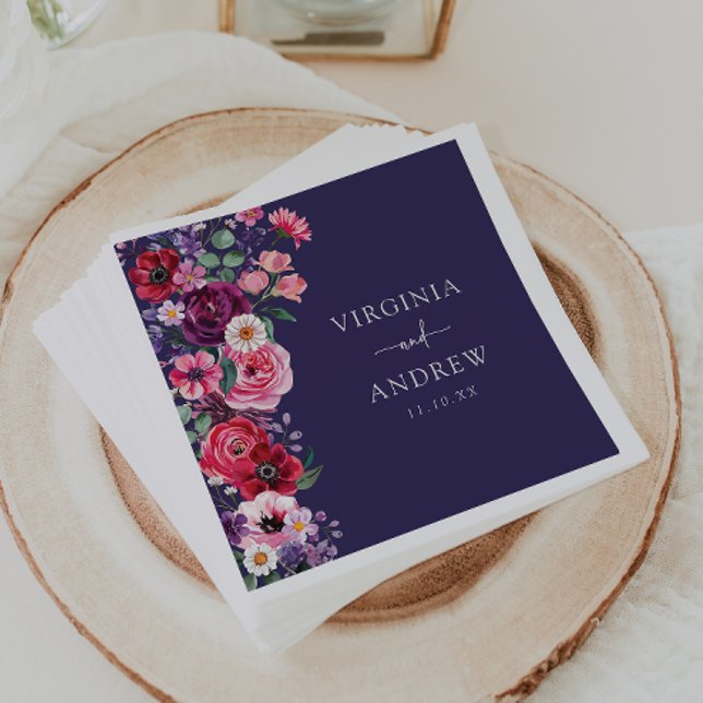 Serviette En Papier Mariage Floral Maussade (Moody Navy Blue Floral Wedding Napkins by Painted Paperie
)