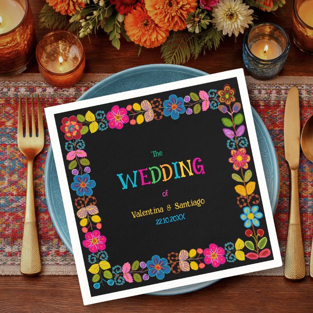 Serviette En Papier Mariage floral mexicain moderne (Créateur téléchargé)
