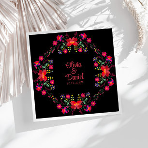 Serviette En Papier Mariage Floral mexicain noir et rouge
