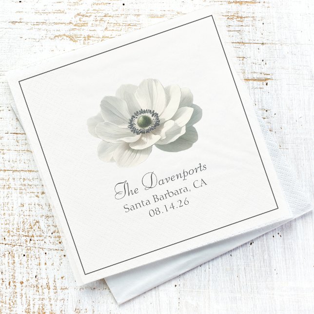 Serviette En Papier Mariage Floral Moderne Élégant Noir et Blanc (Créateur téléchargé)