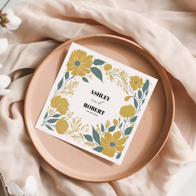 Serviette En Papier Mariage floral moderne jaune betercup (Créateur téléchargé)