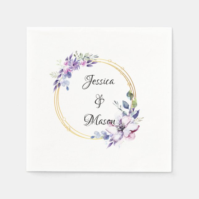 Serviette En Papier Mariage floral moderne personnalisé (Devant)